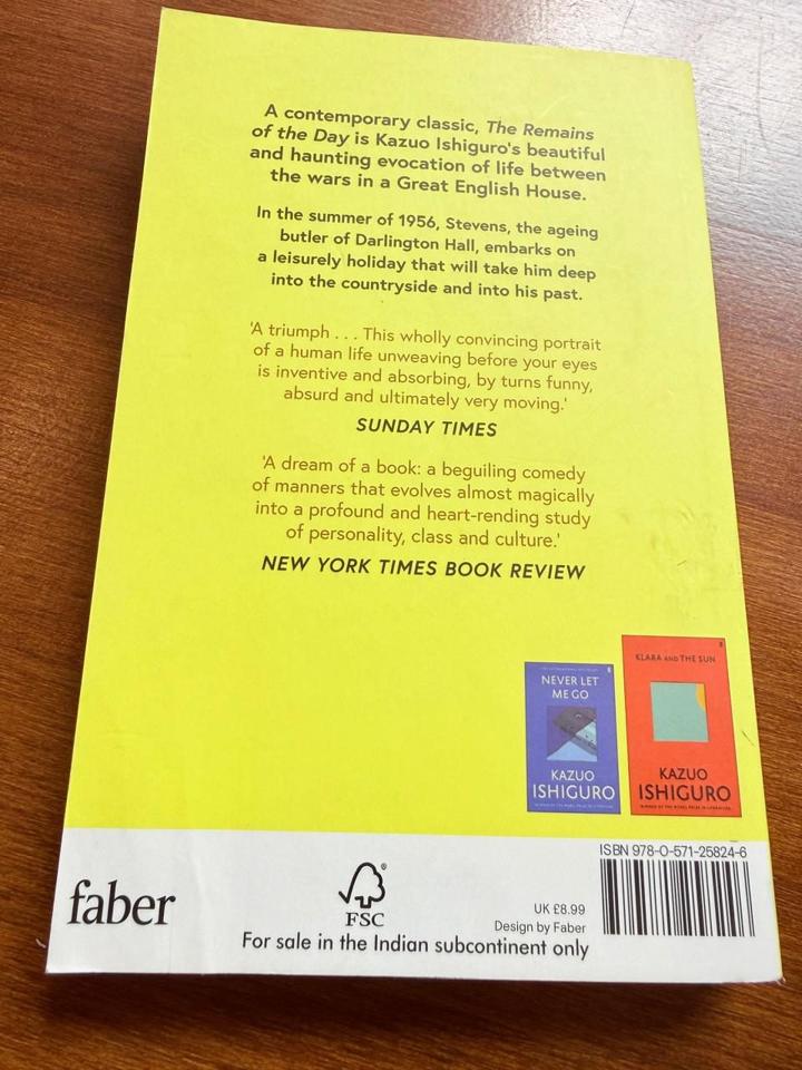 Back cover of The Remains of the Day